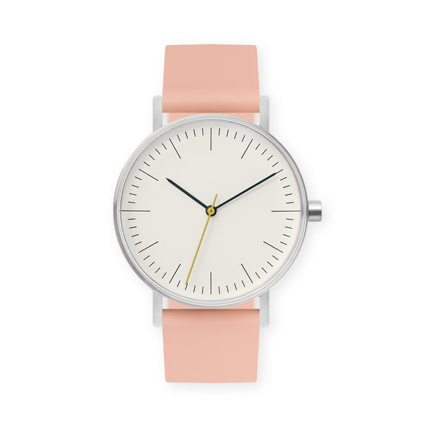 B001 Watch, Silver Case, Off White Dial, Rubber Strap - 0007-Nude Pink