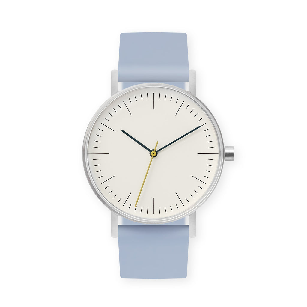 B001 Watch, Silver Case, Off White Dial, Rubber Strap - 0008-Dusty Blue
