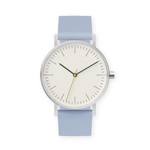 B001 Watch, Silver Case, Off White Dial, Silicone Strap - 0008-Dusty Blue - BIJOUONE