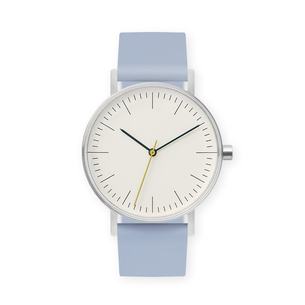B001 Watch, Silver Case, Off White Dial, Rubber Strap - 0008-Dusty Blue