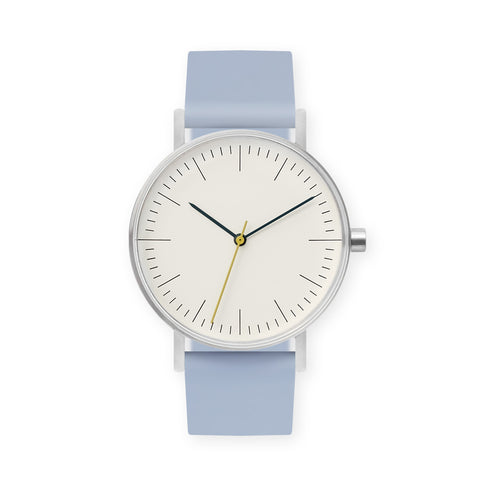 B001 Watch, Silver Case, Off White Dial, Silicone Strap - 0008-Dusty Blue