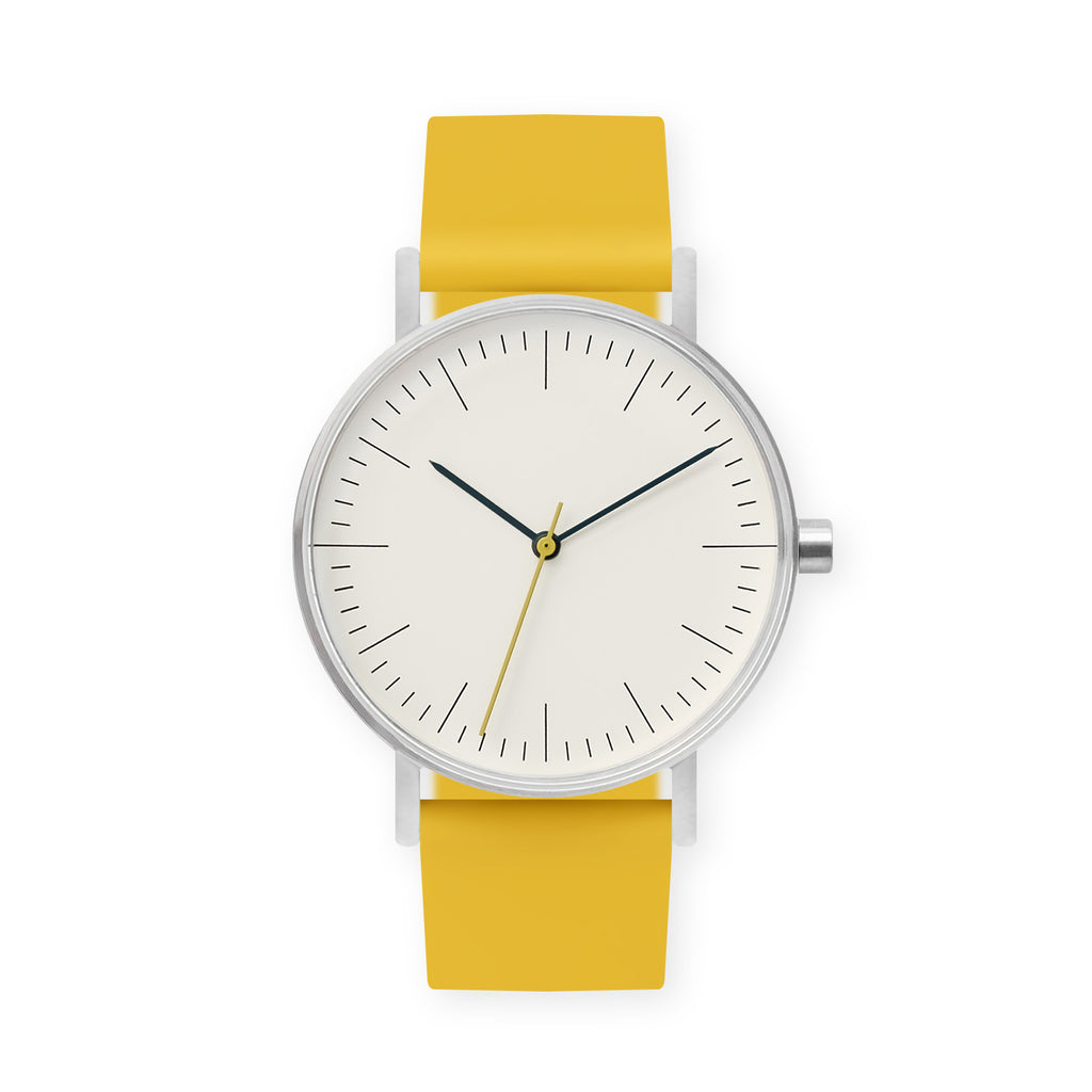 B001 Watch, Silver Case, Off White Dial, Rubber Strap - 0010-Lemon