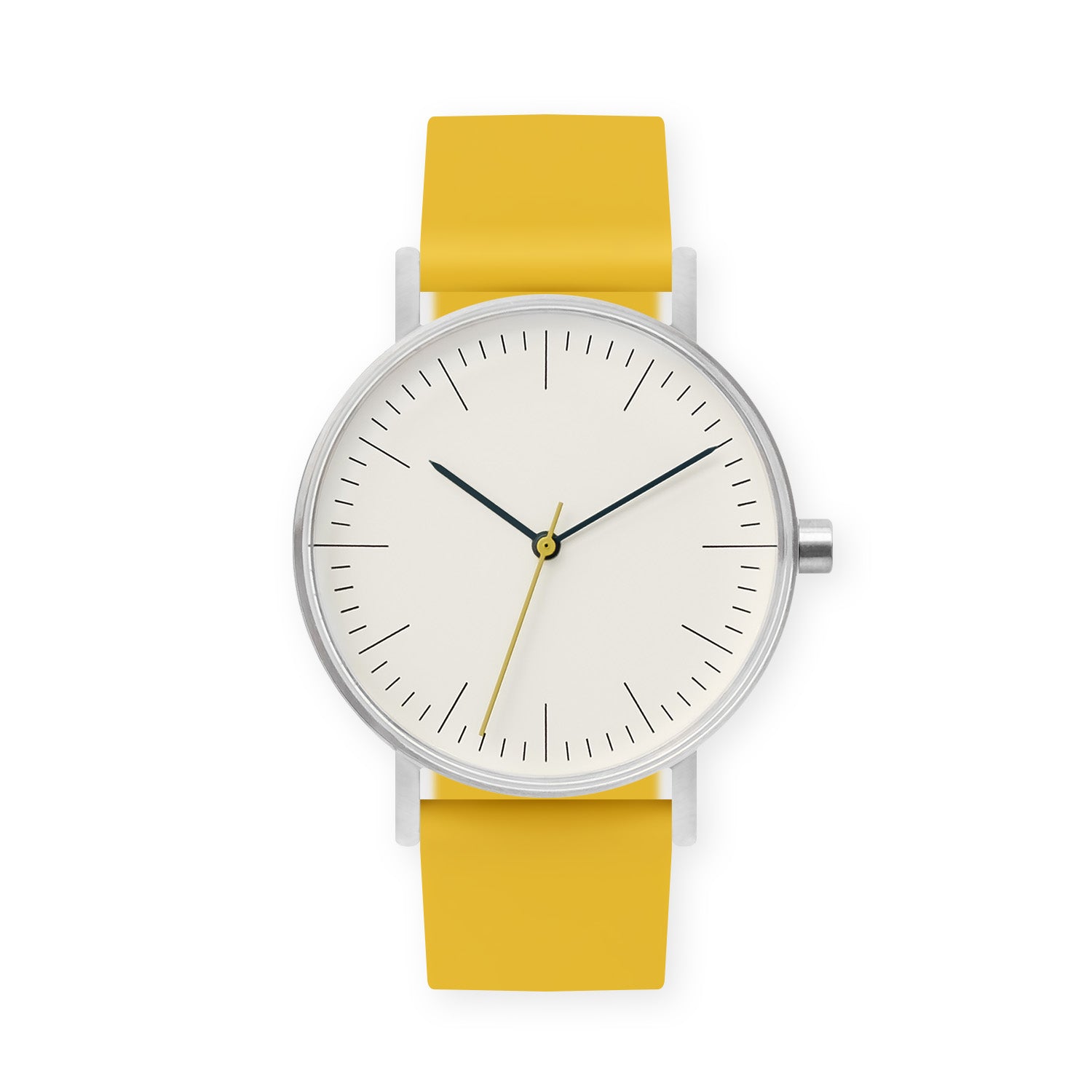B001 Watch, Silver Case, Off White Dial, Silicone Strap - 0010-Lemon - BIJOUONE