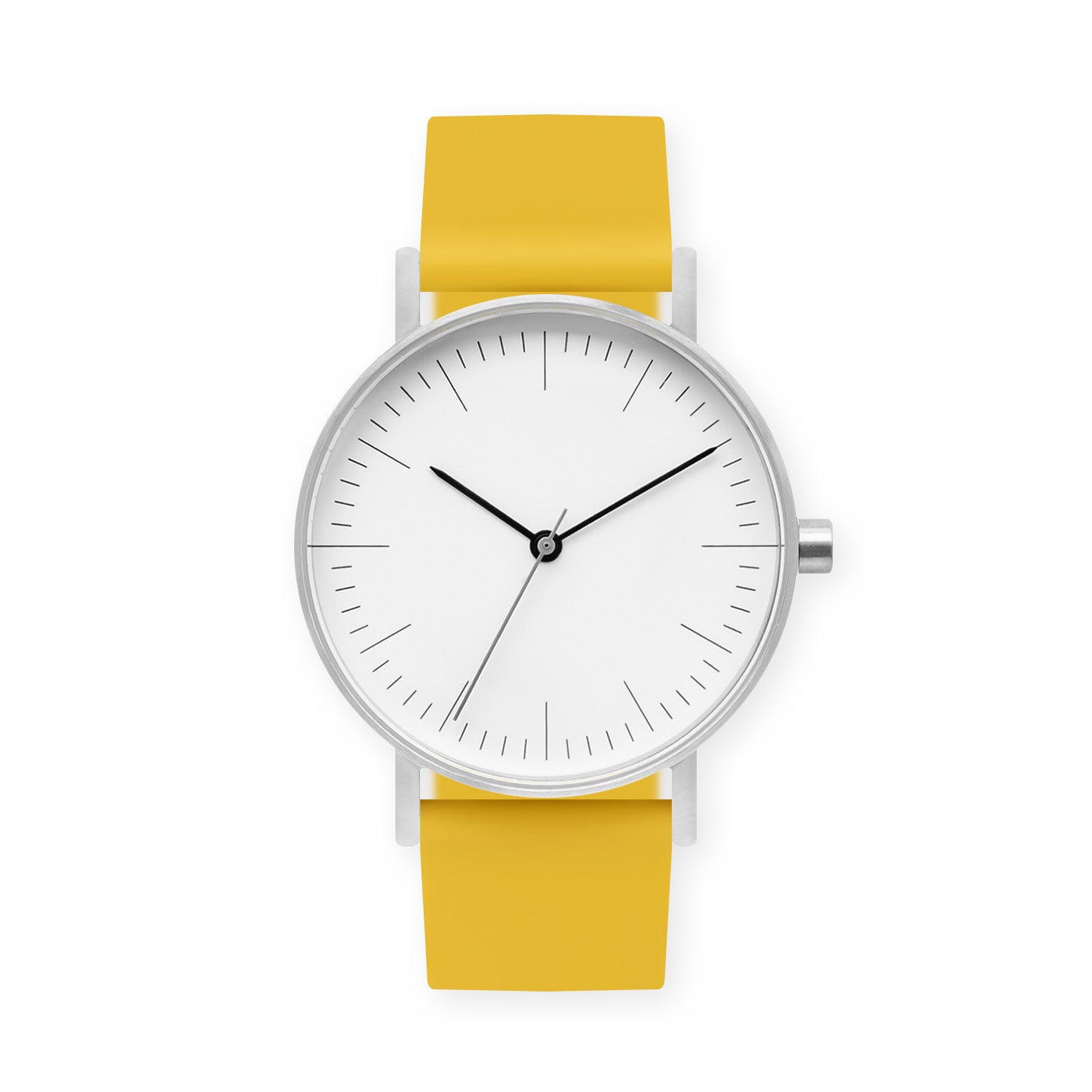 B001 Watch, Silver Case, White Dial, Silicone Strap - 0010-Lemon - BIJOUONE