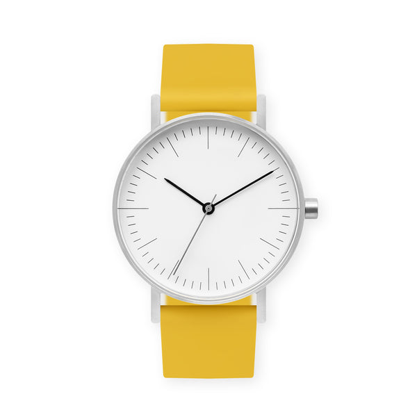B001 Watch, Silver Case, White Dial, Rubber Strap - 0010-Lemon