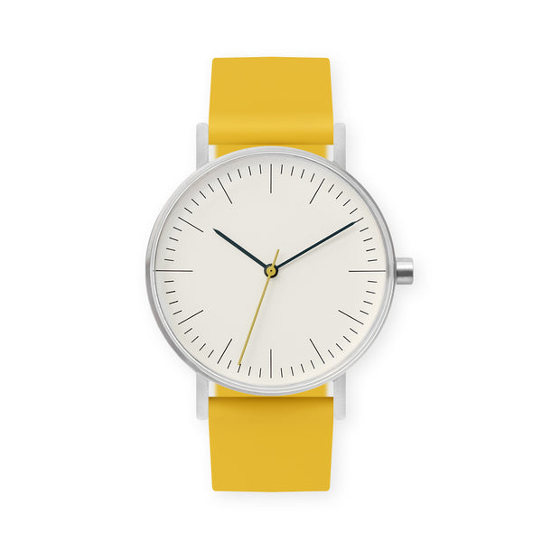 B001 Watch, Silver Case, Off White Dial, Rubber Strap - 0010-Lemon