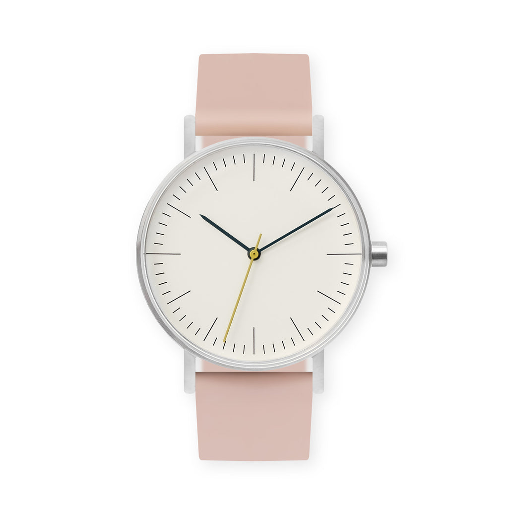 B001 Watch, Silver Case, Off White Dial, Rubber Strap - 0011-Pink Sand