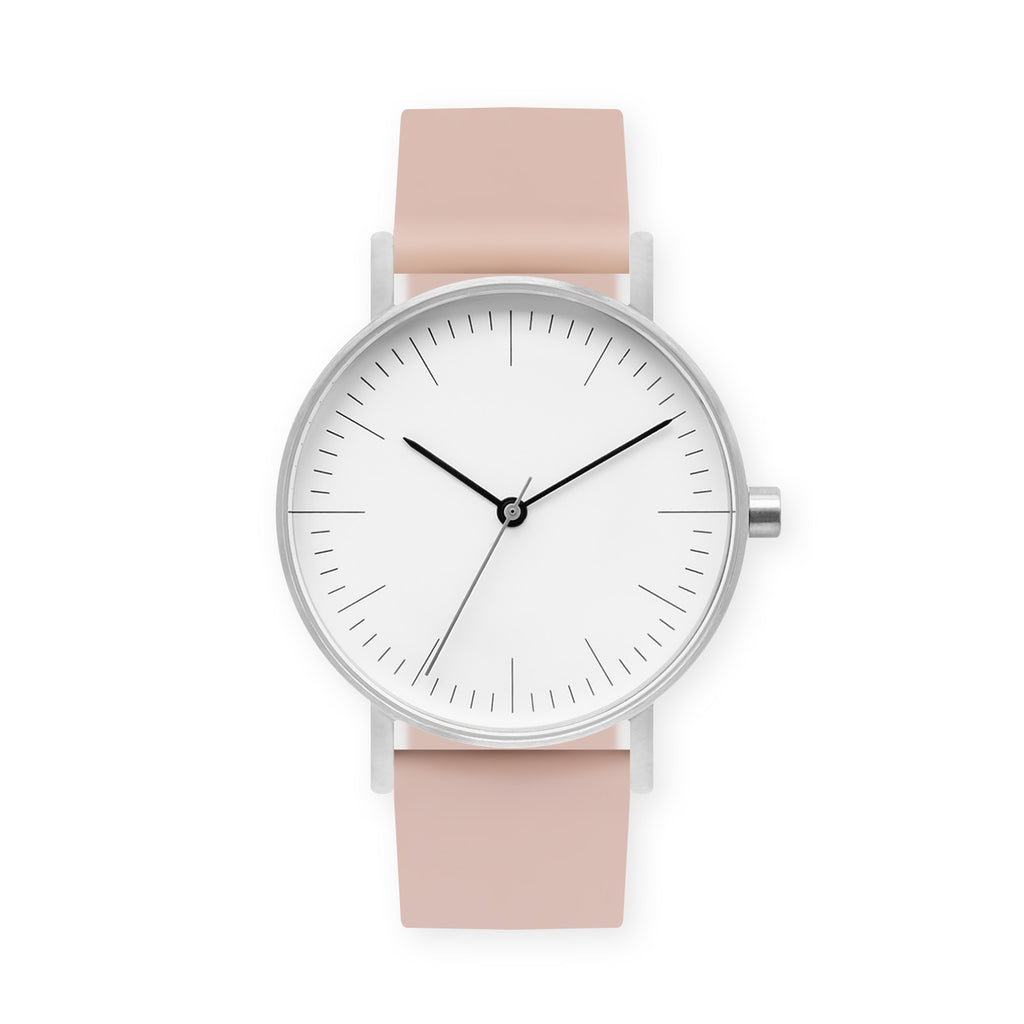 B001 Watch, Silver Case, White Dial, Rubber Strap - 0011-Pink Sand