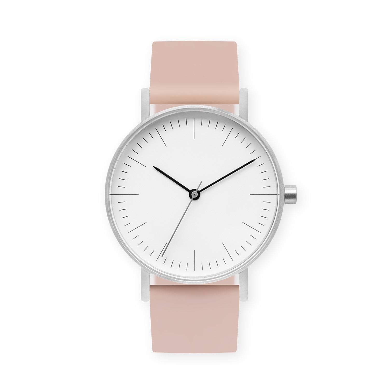 B001 Watch, Silver Case, White Dial, Silicone  Strap - 0011-Pink Sand - BIJOUONE