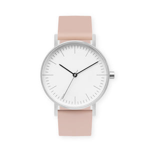 B001 Watch, Silver Case, White Dial, Silicone  Strap - 0011-Pink Sand - BIJOUONE