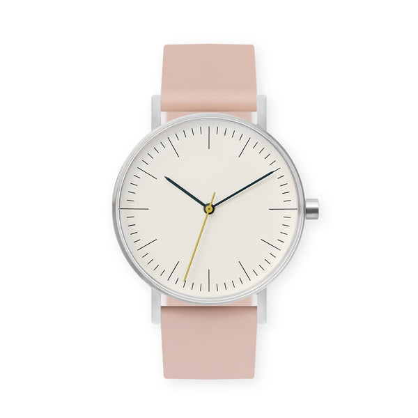 B001 Watch, Silver Case, Off White Dial, Rubber Strap - 0011-Pink Sand
