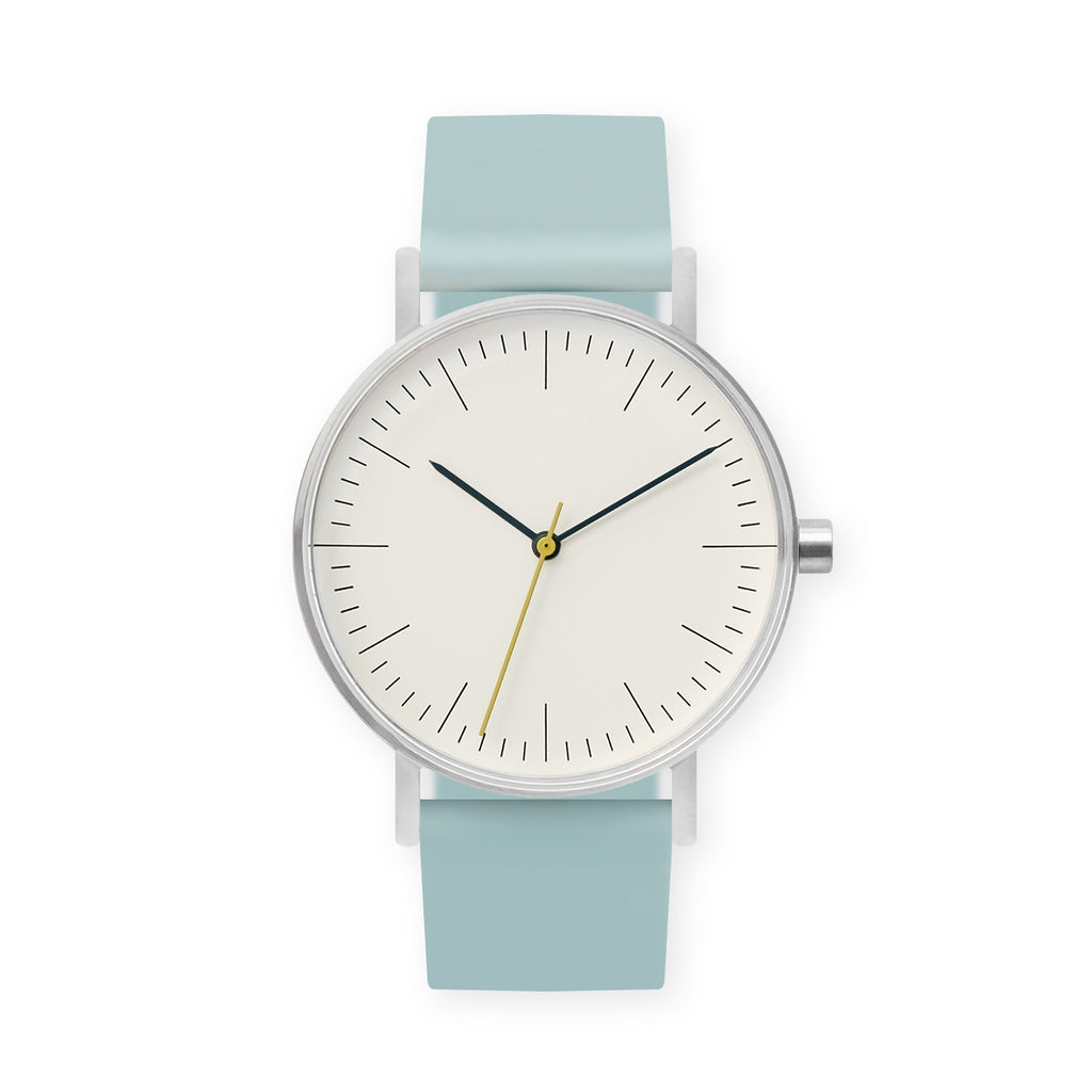 B001 Watch, Silver Case, Off White Dial, Rubber Strap - 0012-Aquamarine
