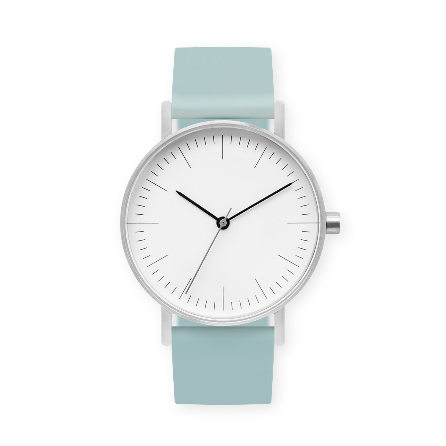 B001 Watch, Silver Case, White Dial, Silicone Strap - 0012-Aquamarine - BIJOUONE