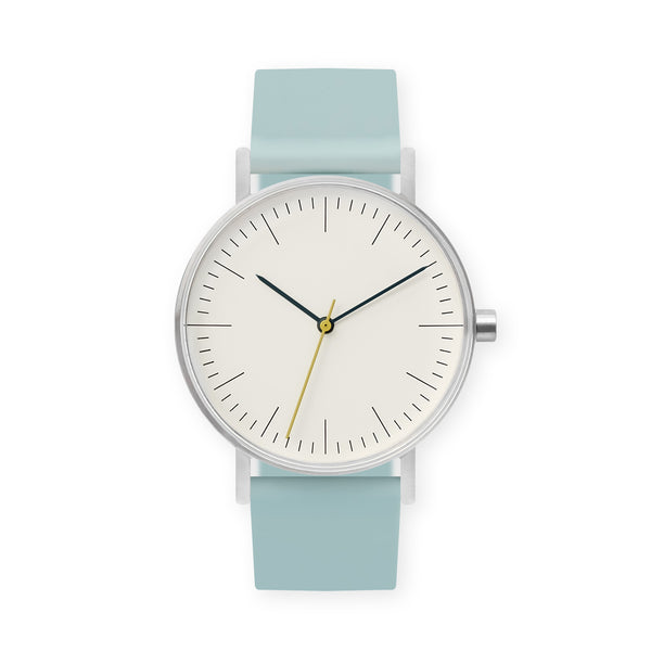 B001 Watch, Silver Case, Off White Dial, Rubber Strap - 0012-Aquamarine