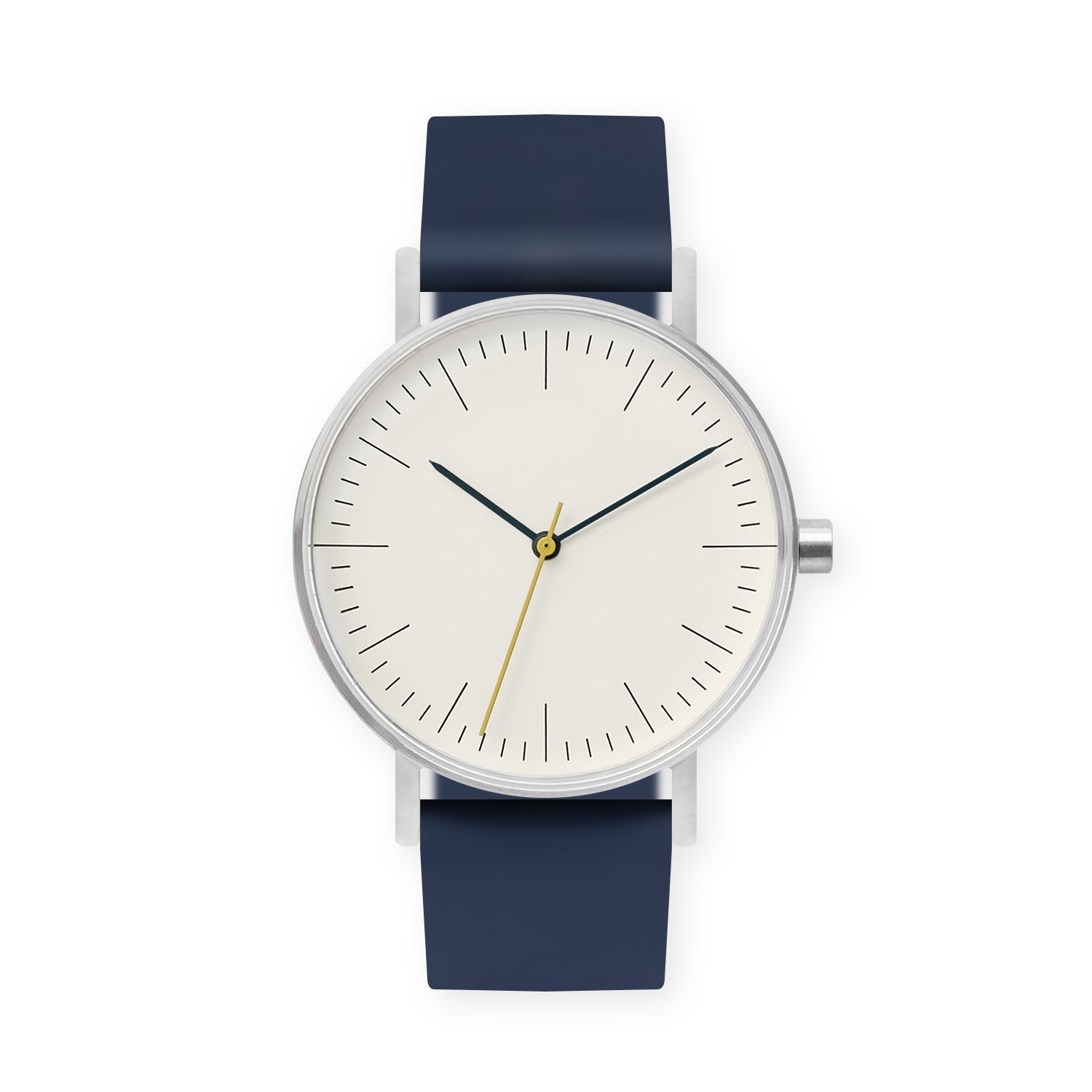 B001 Watch, Silver Case, Off White Dial, Silicone Strap - 0013-Midnight Blue - BIJOUONE