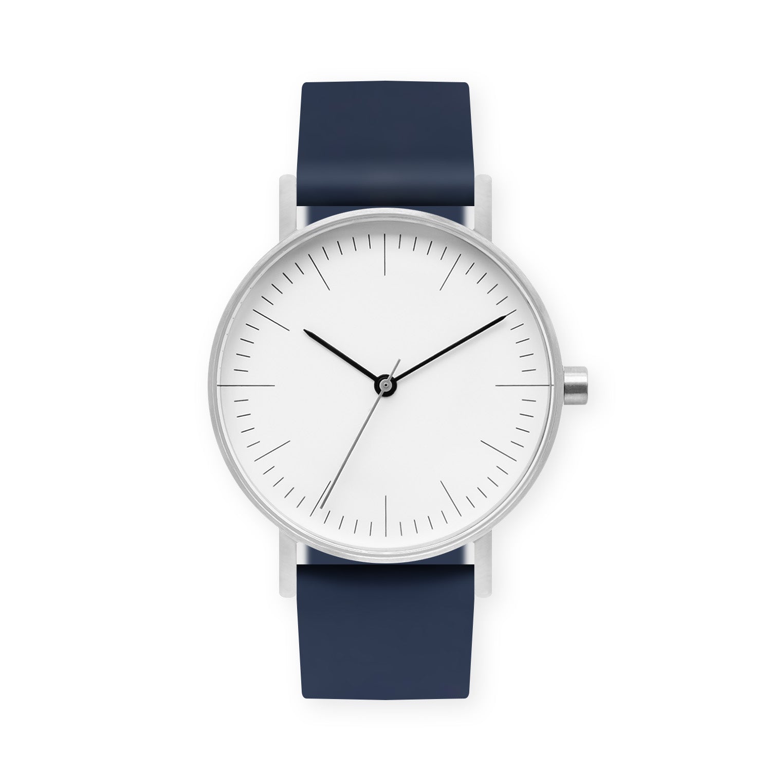 B001 Watch, Silver Case, White Dial, Silicone Strap - 0013-Midnight Blue - BIJOUONE