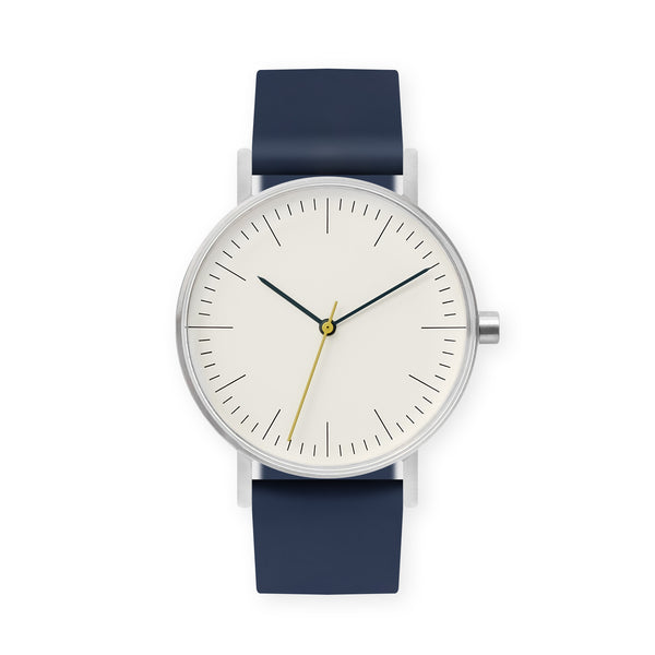B001 Watch, Silver Case, Off White Dial, Rubber Strap - 0013-Midnight Blue