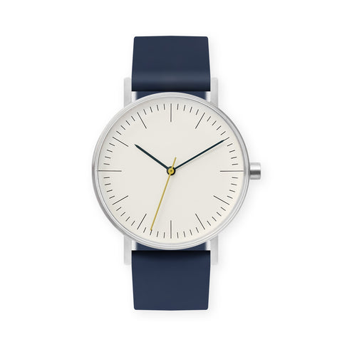B001 Watch, Silver Case, Off White Dial, Silicone Strap - 0013-Midnight Blue