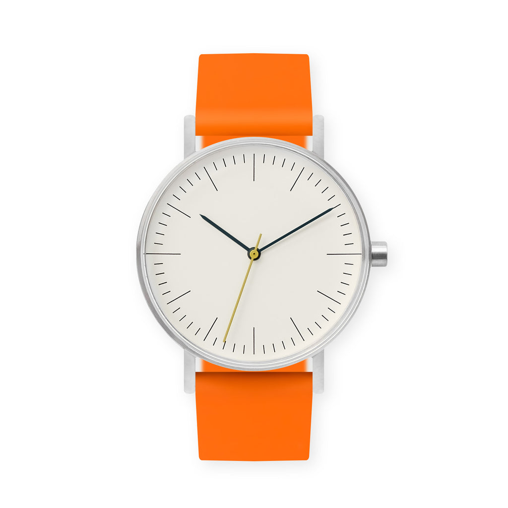 B001 Watch, Silver Case, Off White Dial, Rubber Strap - 0014-Orange