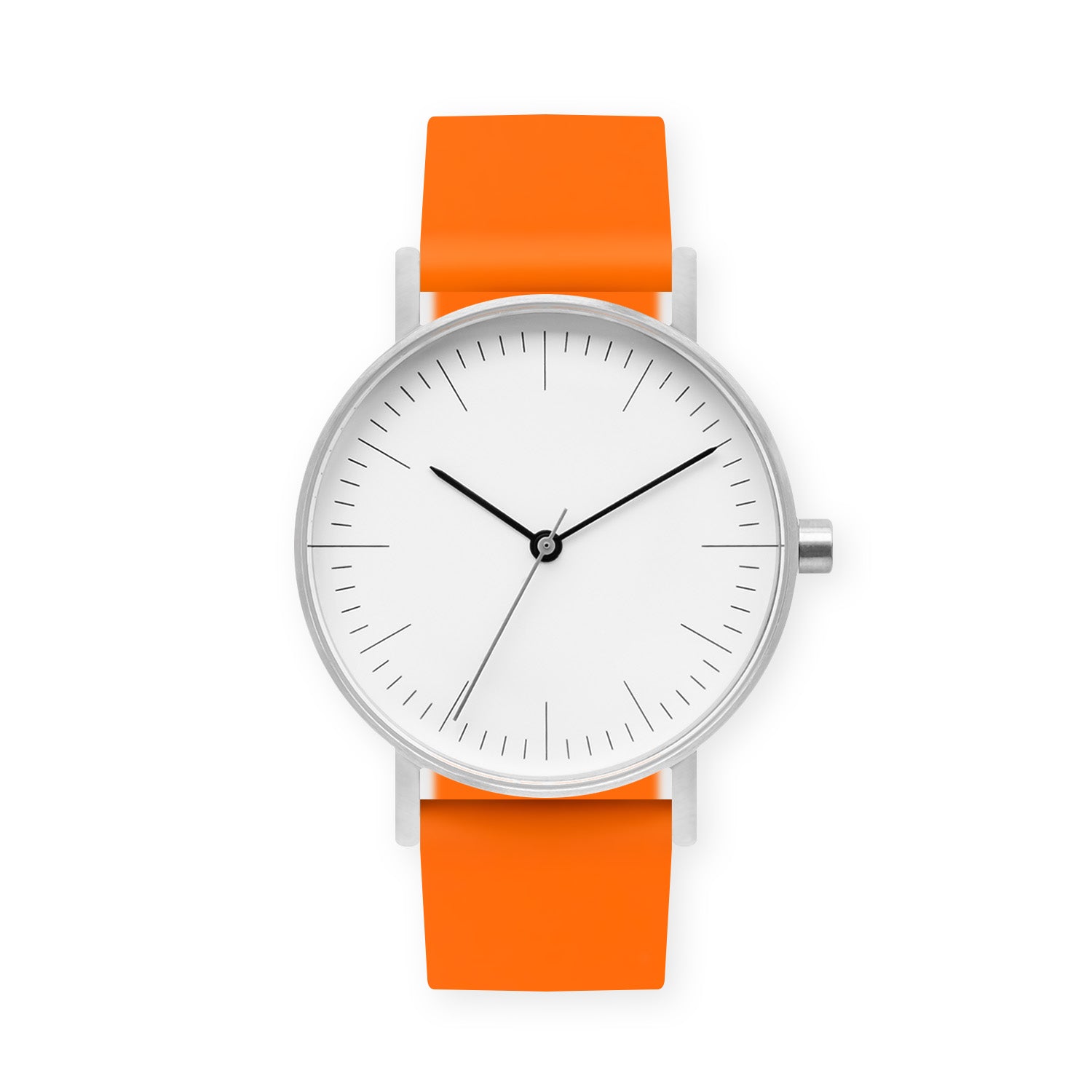 B001 Watch, Silver Case, White Dial, Silicone Strap - 0014-Orange - BIJOUONE