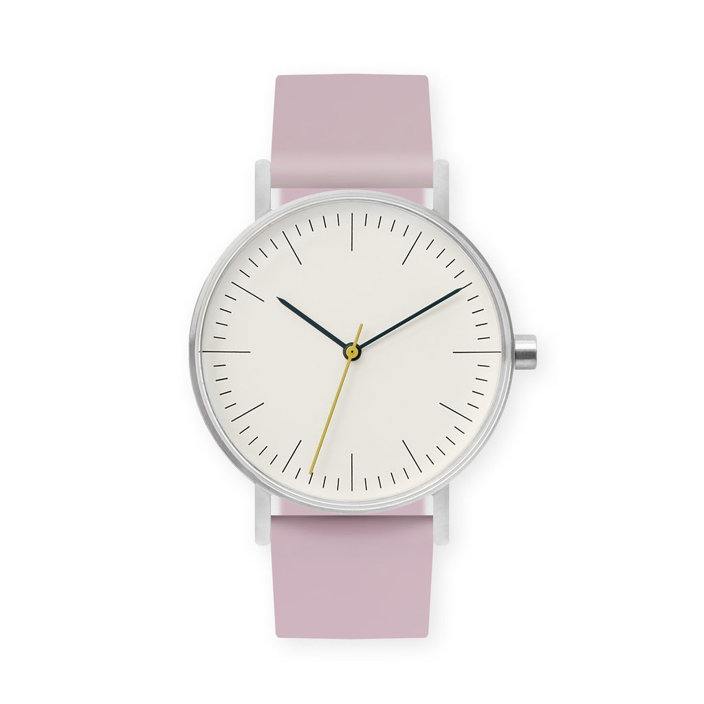 B001 Watch, Silver Case, Off White Dial, Rubber Strap - 0015-Lavender