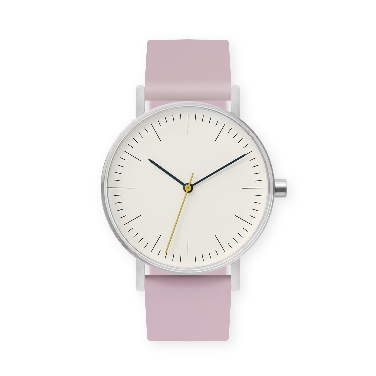 B001 Watch, Silver Case, Off White Dial, Silicone Strap - 0015-Lavender - BIJOUONE