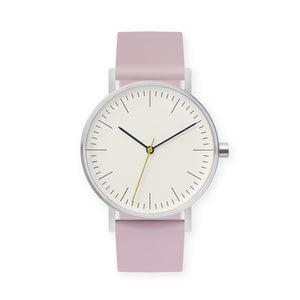 B001 Watch, Silver Case, Off White Dial, Silicone Strap - 0015-Lavender - BIJOUONE