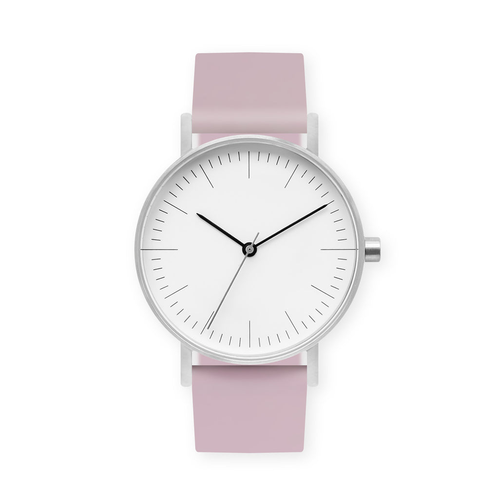 B001 Watch, Silver Case, White Dial, Rubber Strap - 0015-Lavender