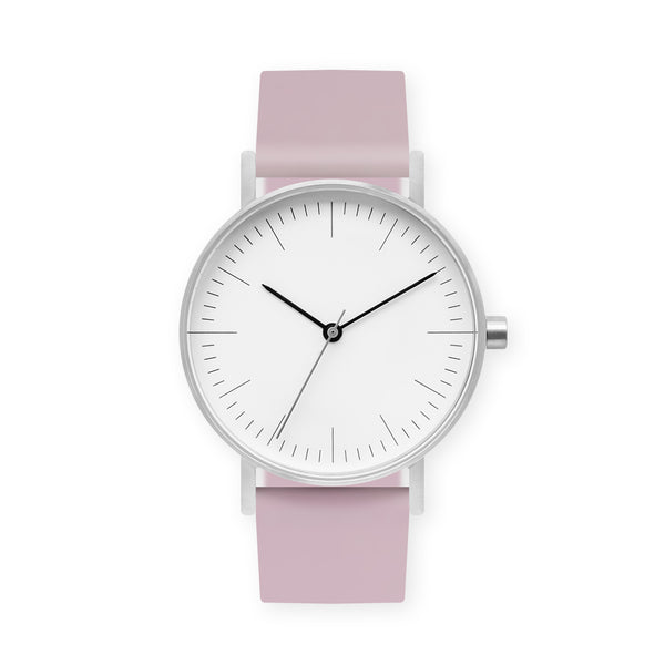 B001 Watch, Silver Case, White Dial, Rubber Strap - 0015-Lavender