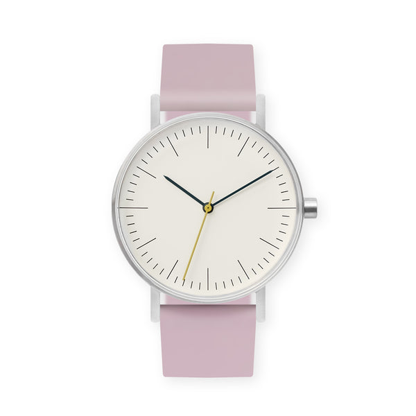 B001 Watch, Silver Case, Off White Dial, Rubber Strap - 0015-Lavender