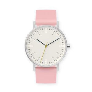 B001 Watch, Silver Case, Off White Dial, Silicone Strap - 0016-Sakura - BIJOUONE
