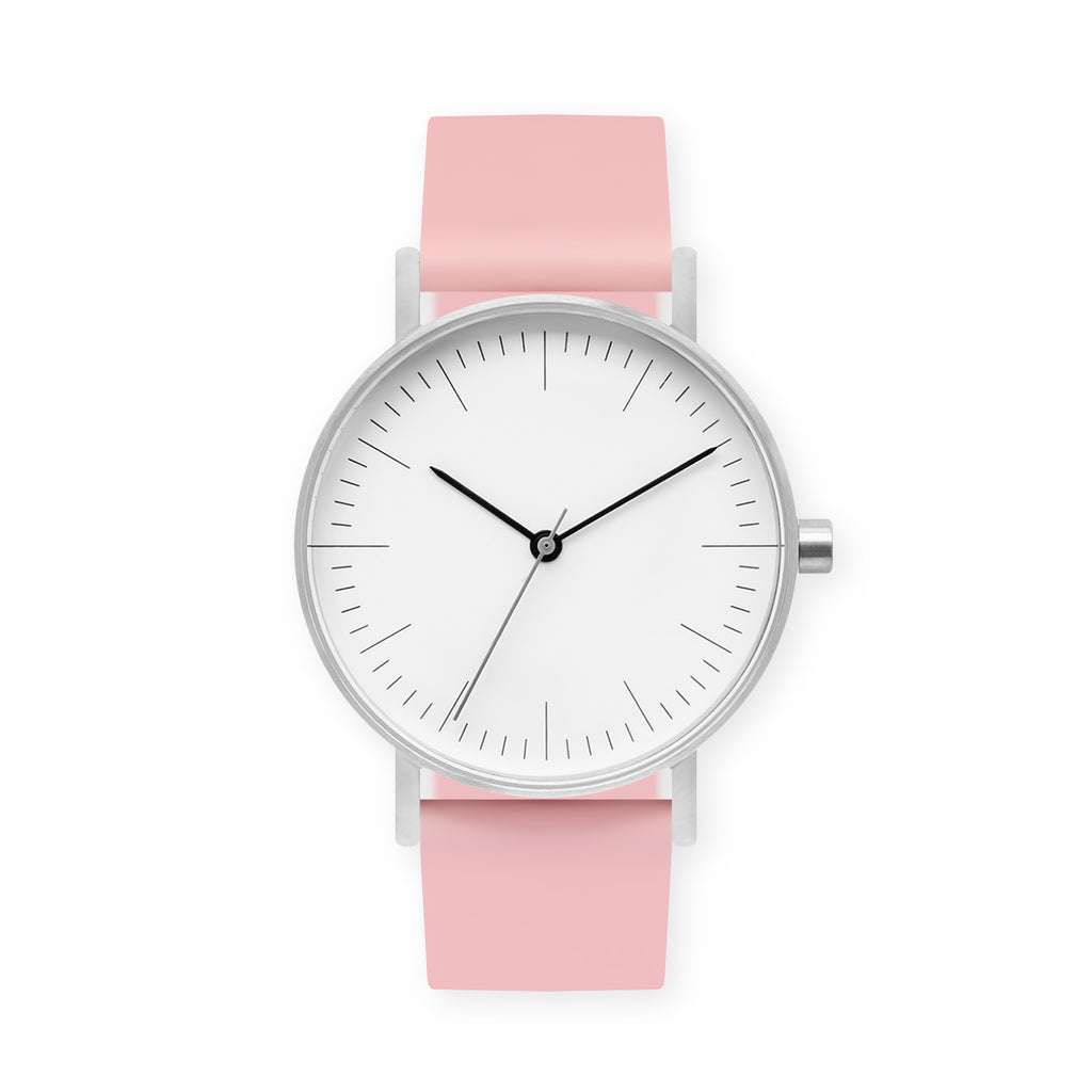 B001 Watch, Silver Case, White Dial, Rubber Strap - 0016-Sakura