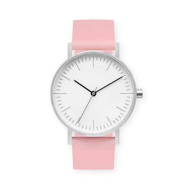 B001 Watch, Silver Case, White Dial, Rubber Strap - 0016-Sakura