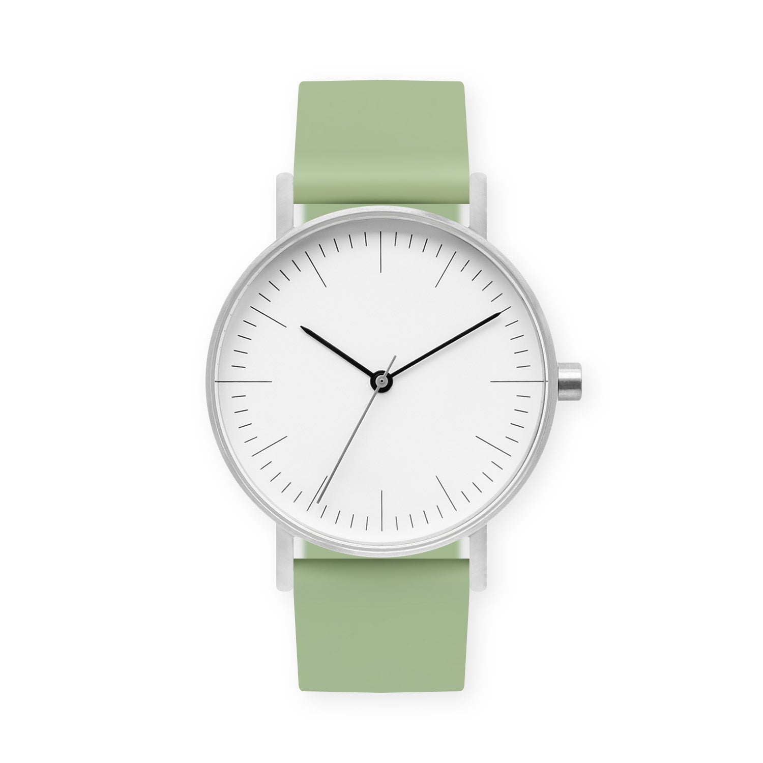 B001 Watch, Silver Case, White Dial, Silicone Strap - 0018-Mint Green - BIJOUONE