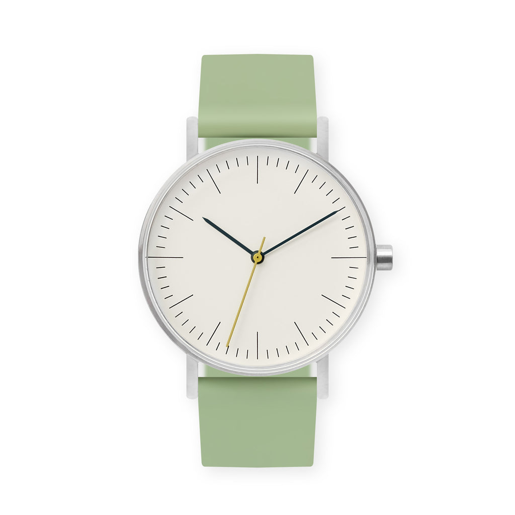 B001 Watch, Silver Case, Off White Dial, Rubber Strap - 0018-Mint Green