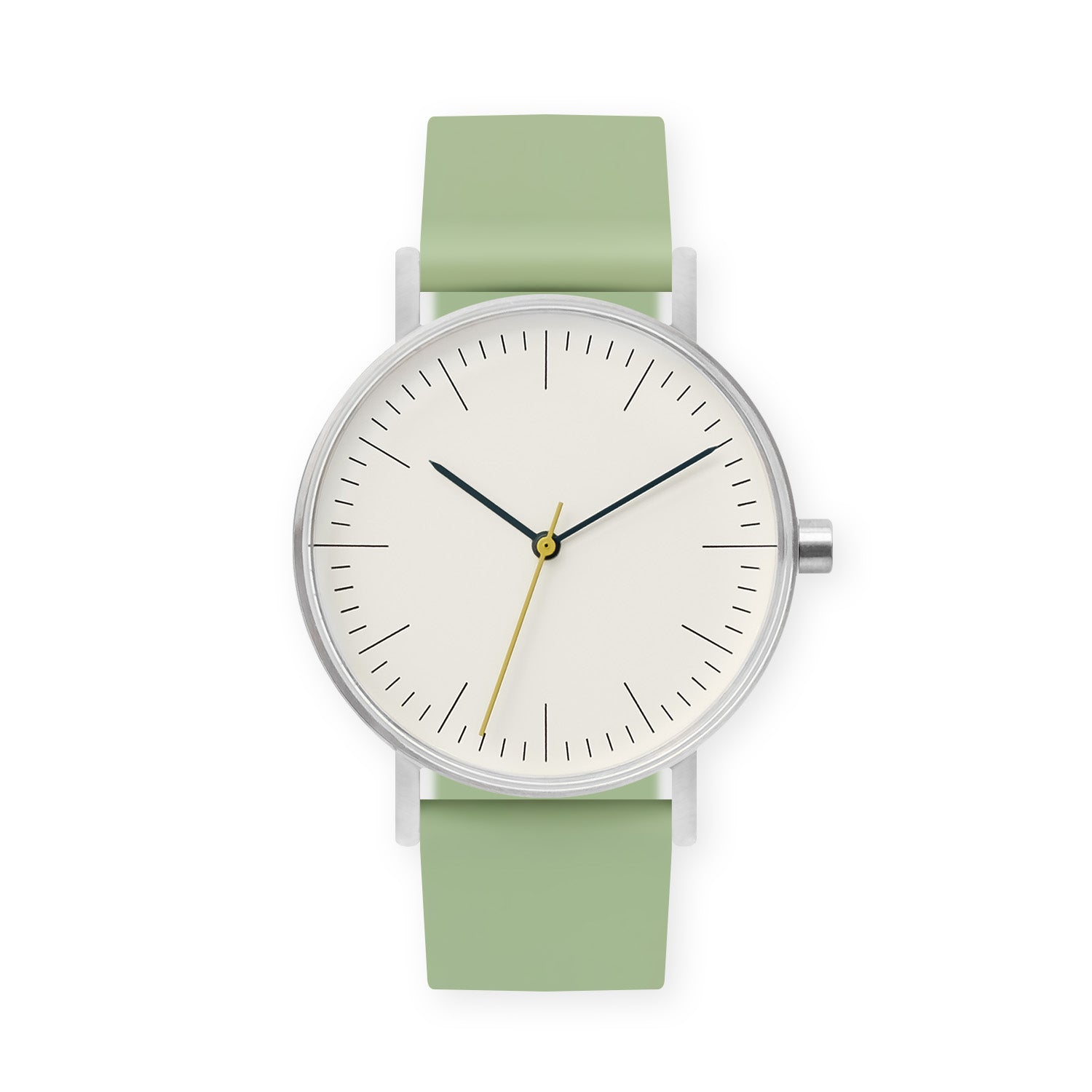 B001 Watch, Silver Case, Off White Dial, Silicone Strap - 0018-Mint Green - BIJOUONE