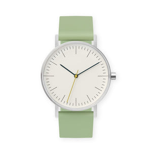 B001 Watch, Silver Case, Off White Dial, Silicone Strap - 0018-Mint Green - BIJOUONE
