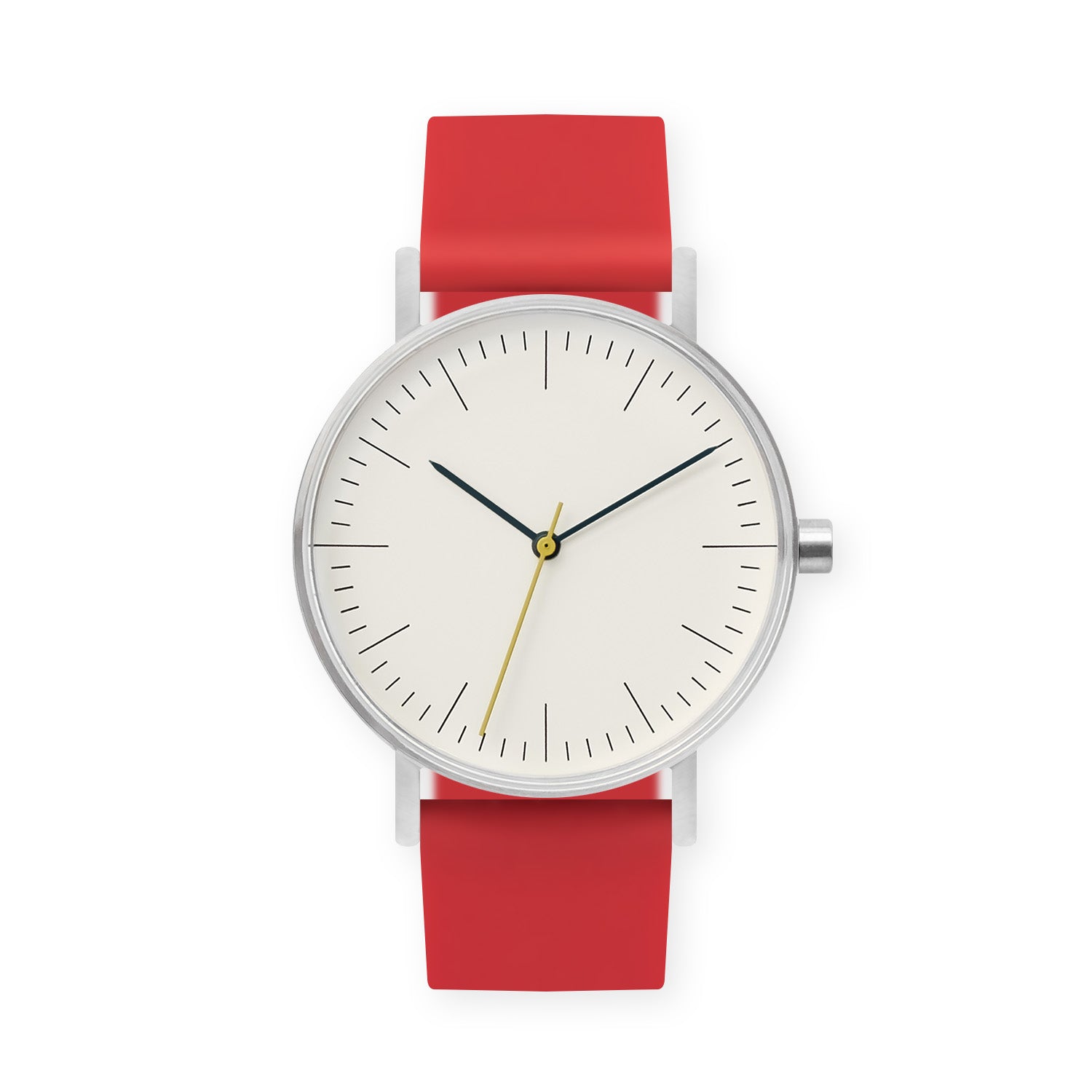 B001 Watch, Silver Case, Off White Dial, Silicone Strap - 0021-Red - BIJOUONE