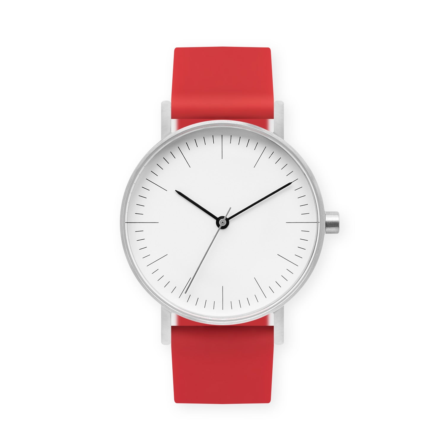 B001 Watch, Silver Case, White Dial, Silicone Strap - 0021-Red - BIJOUONE