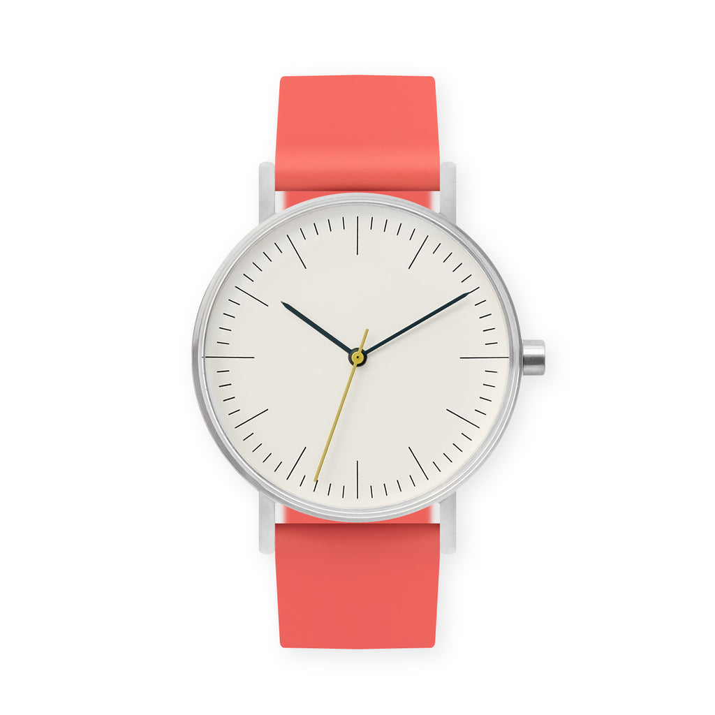 B001 Watch, Silver Case, Off White Dial, Rubber Strap - 0020-Salmon