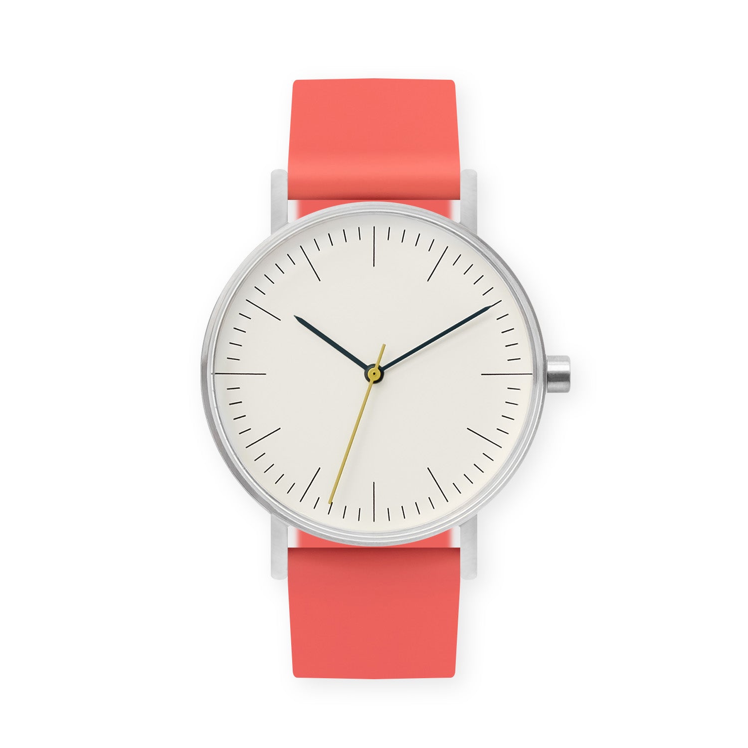 B001 Watch, Silver Case, Off White Dial, Silicone Strap - 0020-Salmon - BIJOUONE