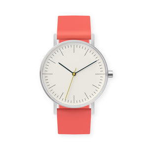 B001 Watch, Silver Case, Off White Dial, Silicone Strap - 0020-Salmon - BIJOUONE