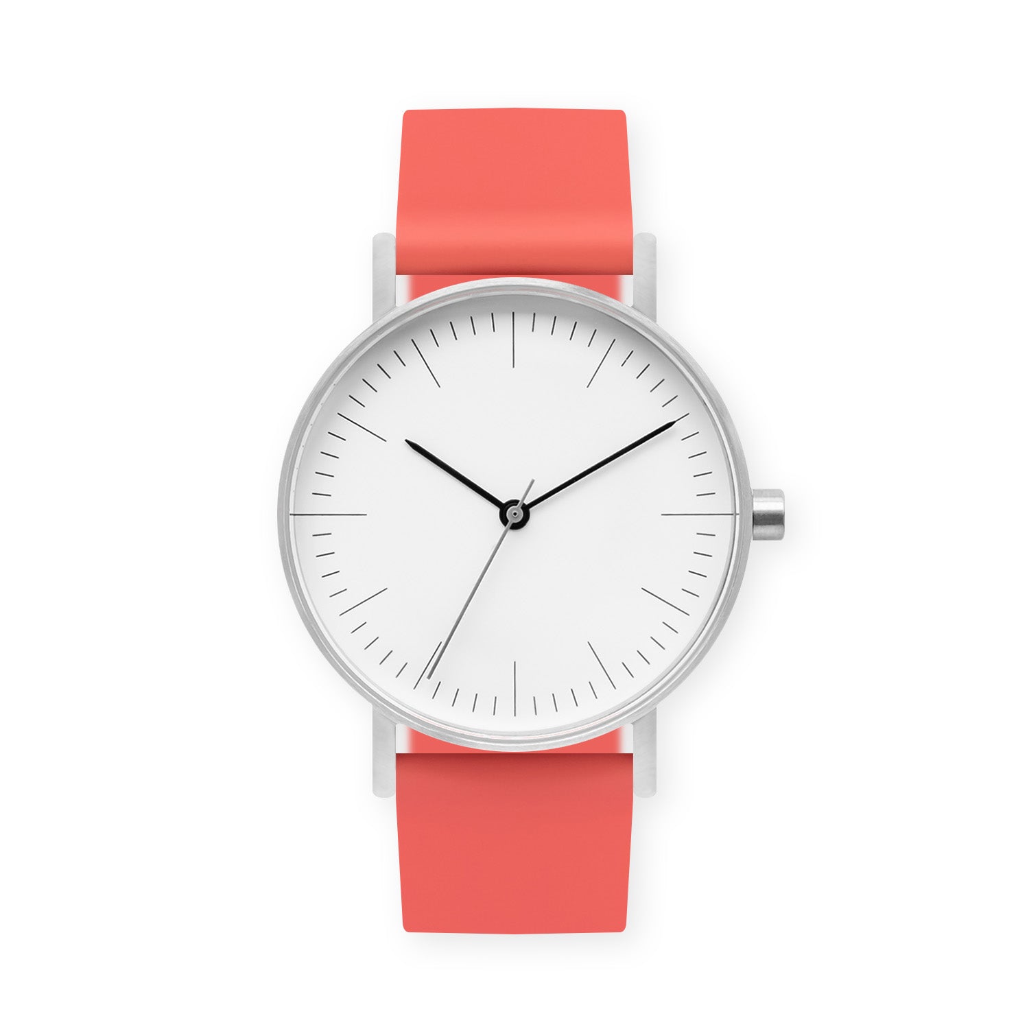 B001 Watch, Silver Case, White Dial, Silicone Strap - 0020-Salmon - BIJOUONE
