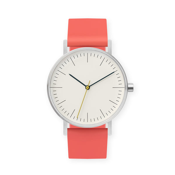 B001 Watch, Silver Case, Off White Dial, Rubber Strap - 0020-Salmon