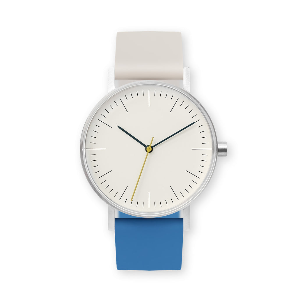 B001 Watch, Silver Case, Off White Dial, Two-tone Rubber Strap - 0506-Ivory/Blue
