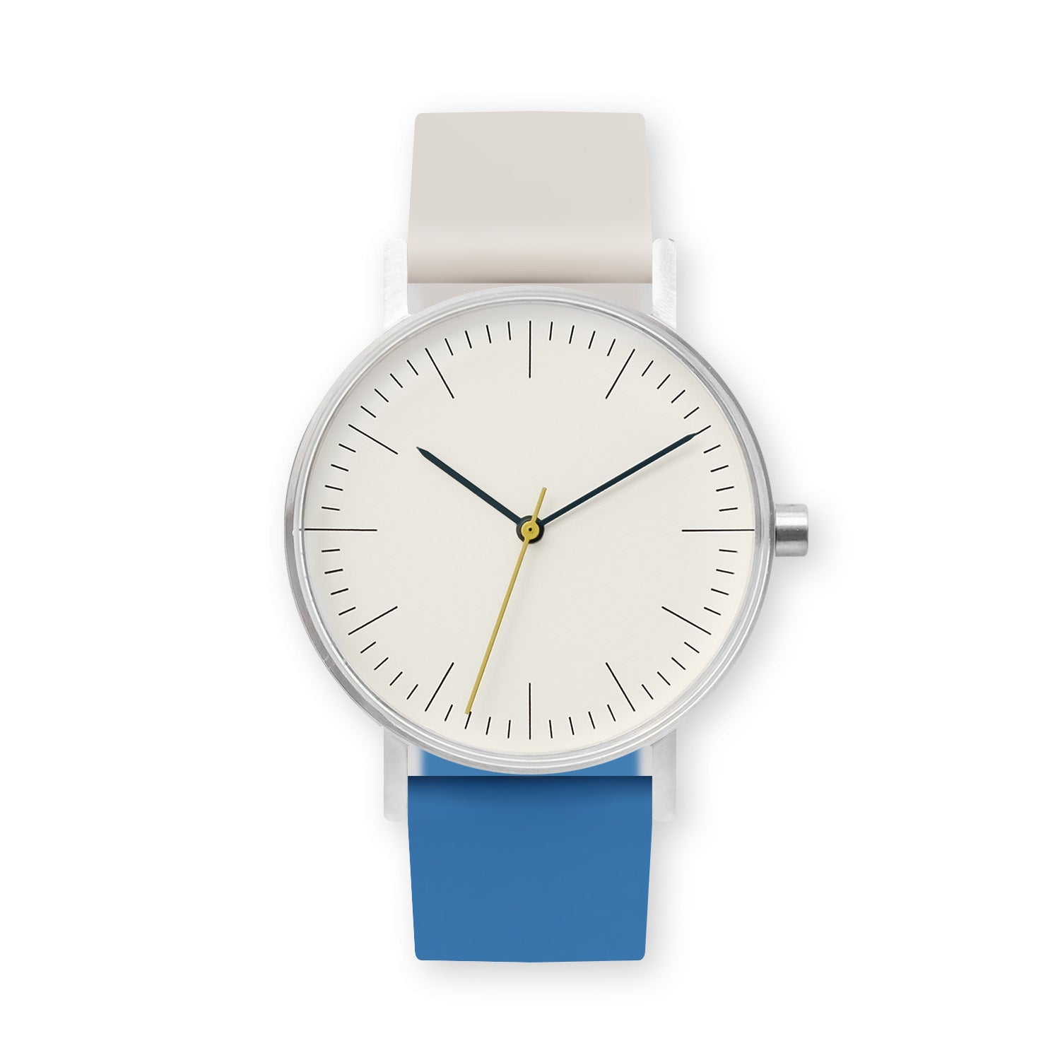 B001 Watch, Silver Case, Off White Dial, Two-tone Silicone Strap - 0506-Ivory/Blue - BIJOUONE
