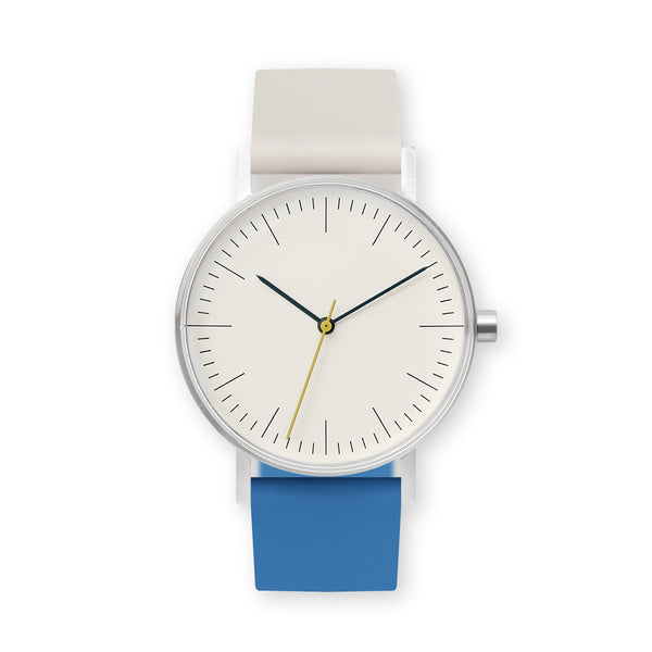 B001 Watch, Silver Case, Off White Dial, Two-tone Rubber Strap - 0506-Ivory/Blue