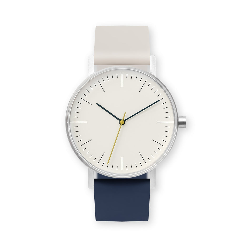 B001 Watch, Silver Case, Off White Dial, Two-tone Rubber Strap - 0513-Ivory/Midnight Blue