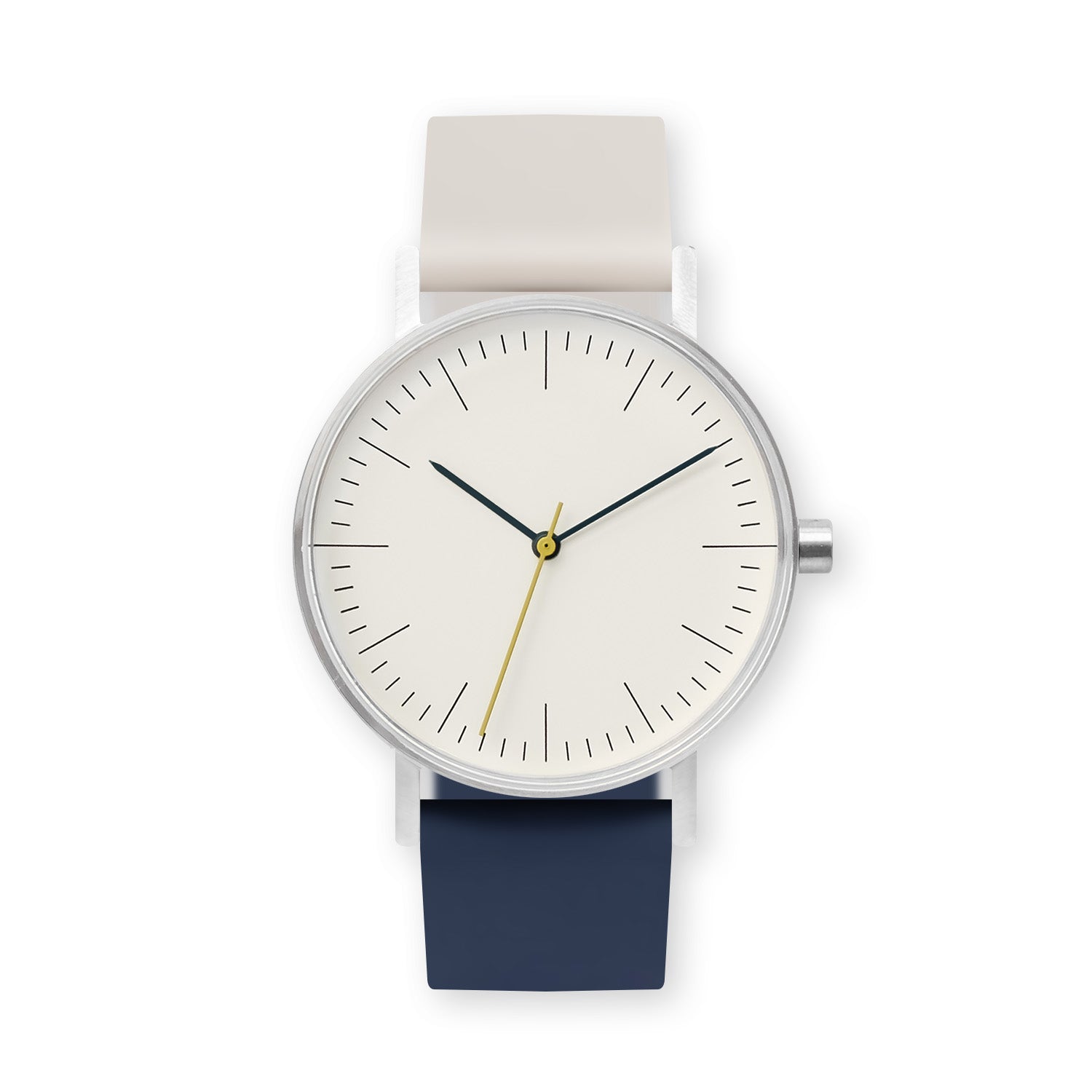 B001 Watch, Silver Case, Off White Dial, Two-tone Silicone Strap - 0513-Ivory/Midnight Blue