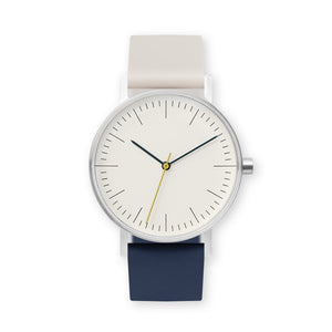 B001 Watch, Silver Case, Off White Dial, Two-tone Silicone Strap - 0513-Ivory/Midnight Blue